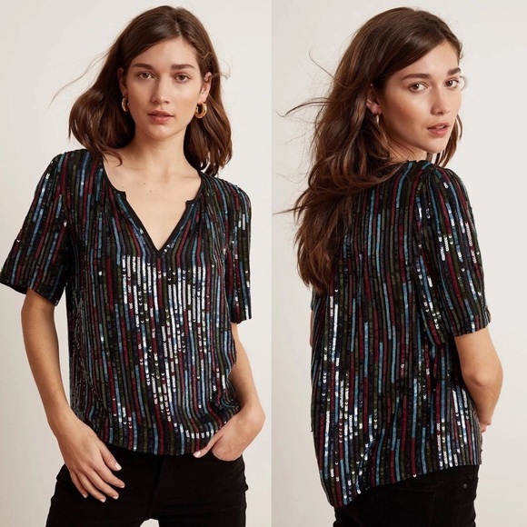VELVET Graham & Spencer Nikky Sequined V Neck Blouse Top size medium - Picture 1 of 7